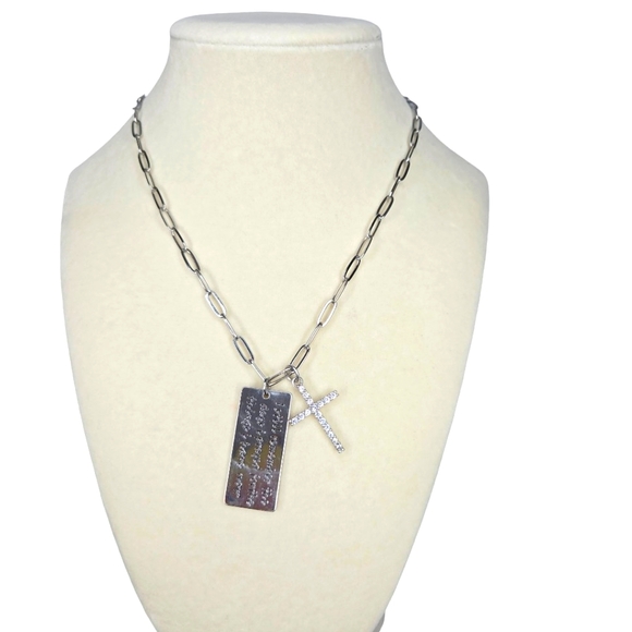 TREASURE JEWELS Jewelry - TREASURE JEWELS SILVER CABLE CHAIN NECKLACE, CROSS/DOG TAG CHARM , NWOT